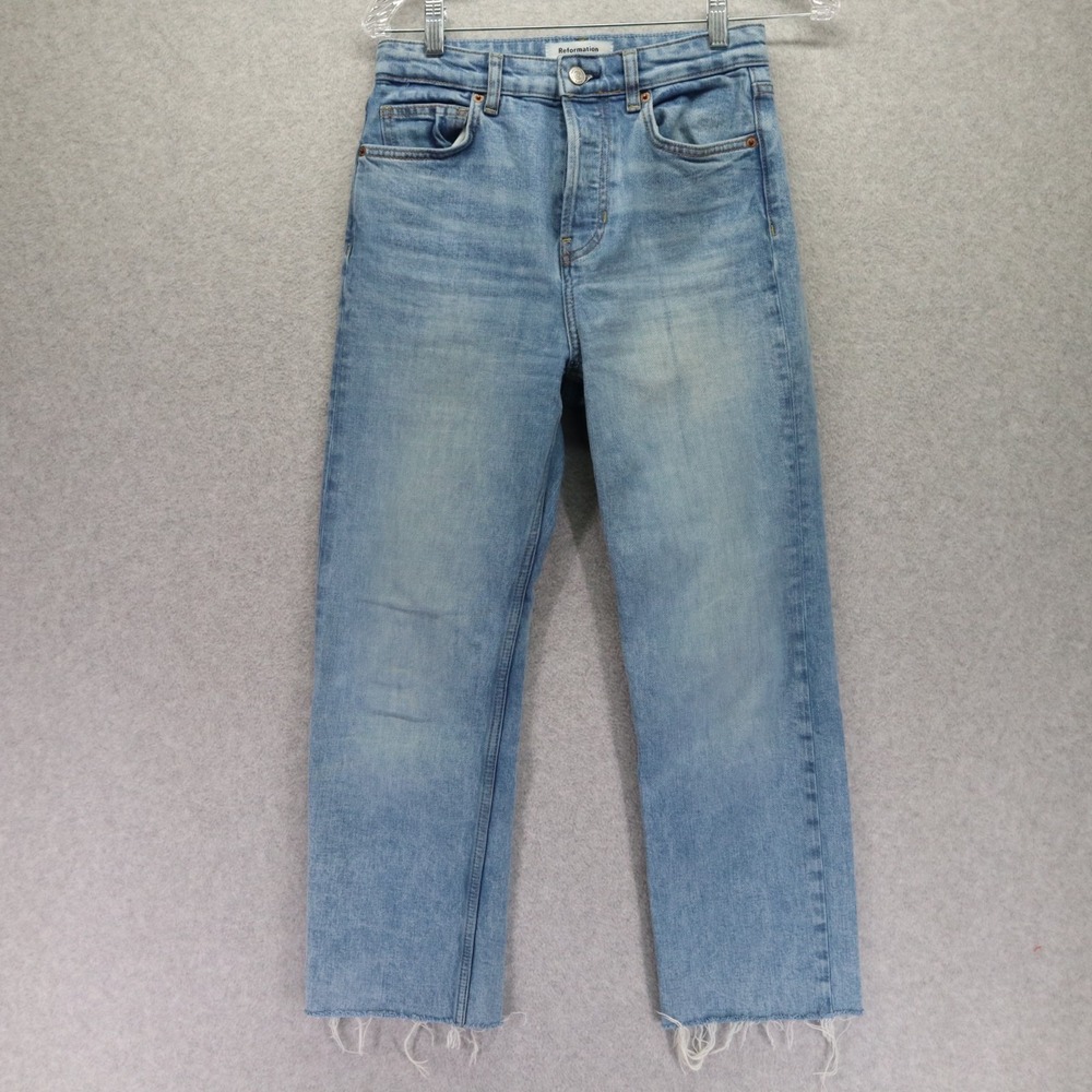 Reformation Jeans Womens 25 Cynthia High Rise Straight Raw Hem Flex Denim‎ Blue